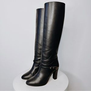LK Bennett Harlie Knee High Leather Riding Boots with Brass Detailing